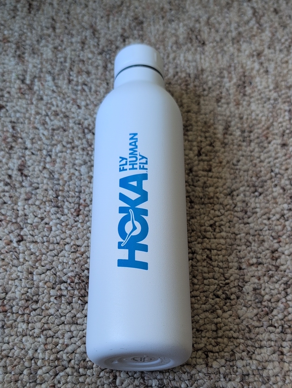 Hoka Fly Human Fly White Bottle with Blue HOKA Logo